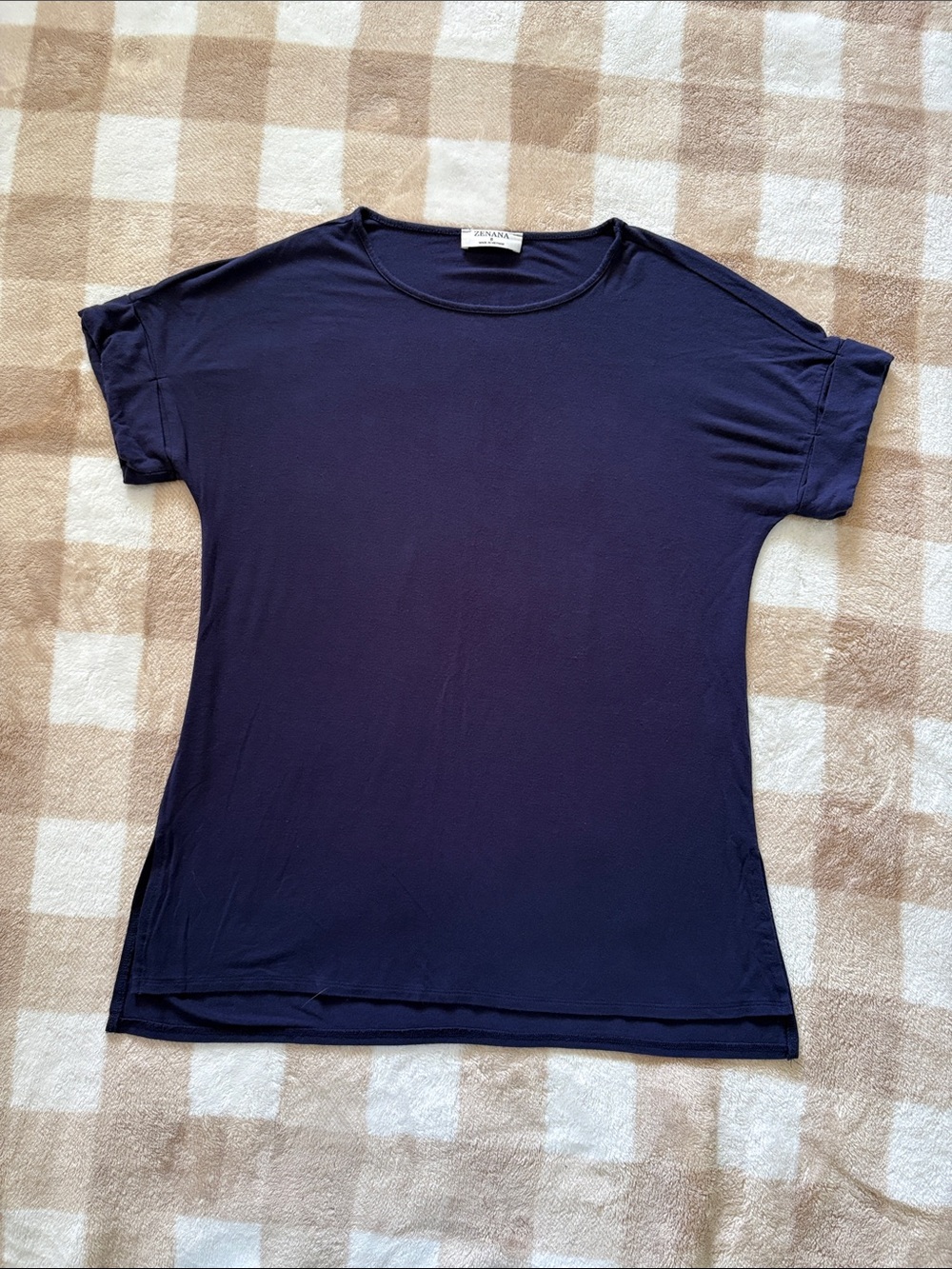 Zenana Navy Short Sleeve Crewneck Tunic Tee Soft Stretch EUC Small